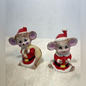 Lot of 2 vintage Enesco Christmas Santa mice figurines